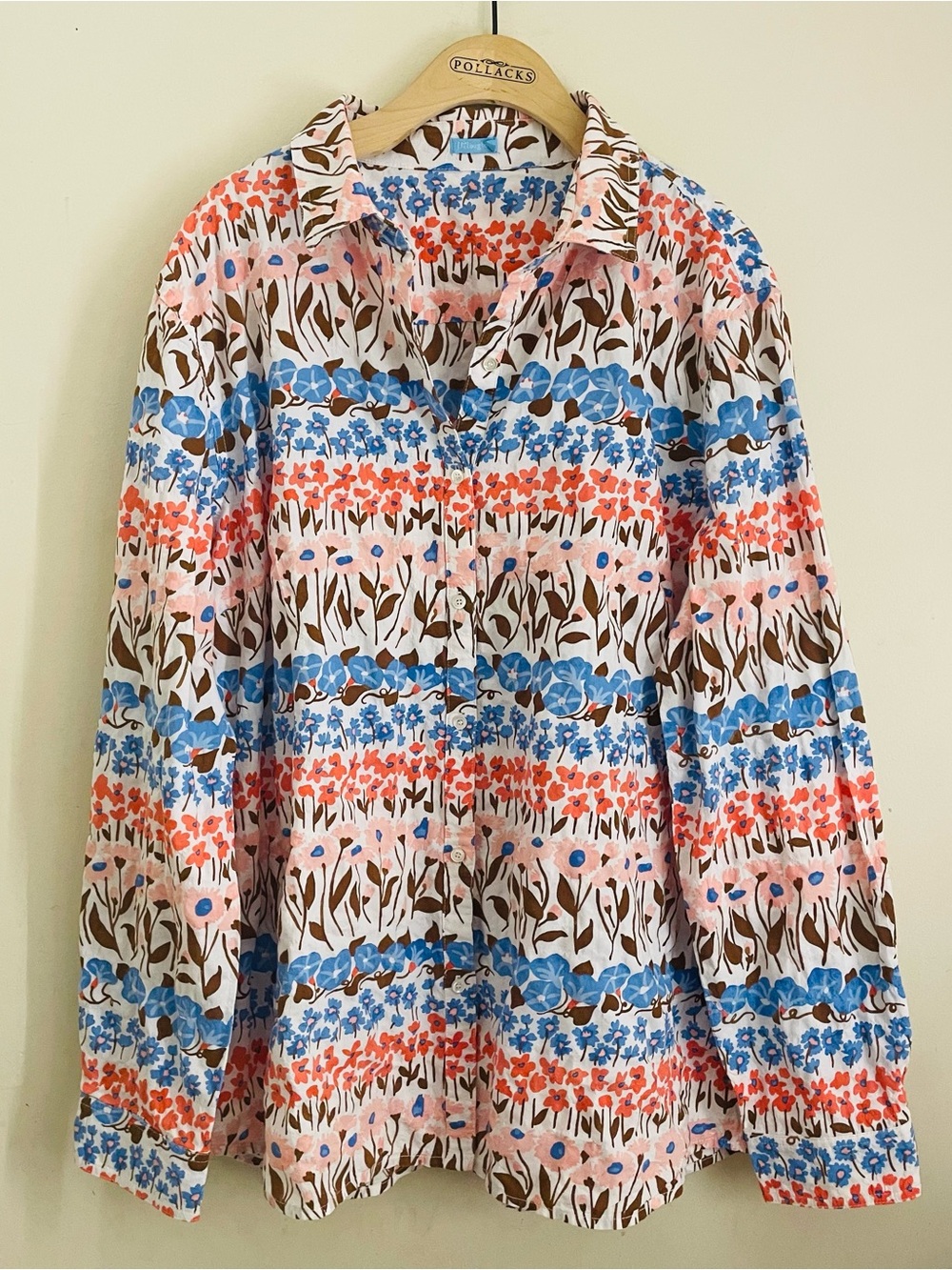 J.McLaughlin Lois Floral Button Front Shirt Women’s XL Pink Blue Cotton